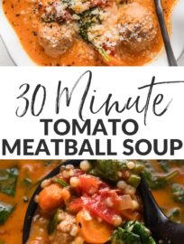 This Creamy Tomato Meatball Soup with pearl couscous is quick and easy but feels like a cozy Sunday supper your grandmother might have simmered all day. It's got tender veggies, plenty of Italian herbs, and just a splash of cream. Best of all, everything cooks together in one pot in about 30 minutes.