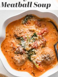 This Creamy Tomato Meatball Soup with pearl couscous is quick and easy but feels like a cozy Sunday supper your grandmother might have simmered all day. It's got tender veggies, plenty of Italian herbs, and just a splash of cream. Best of all, everything cooks together in one pot in about 30 minutes.