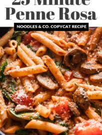 This Penne Rosa recipe has tender pasta and plenty of veggies tucked into a creamy tomato sauce with just a little kick. It's a delicious copycat of the popular Noodles & Company dish that is super easy to make at home for a quick dinner any night of the week.
