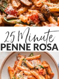 This Penne Rosa recipe has tender pasta and plenty of veggies tucked into a creamy tomato sauce with just a little kick. It's a delicious copycat of the popular Noodles & Company dish that is super easy to make at home for a quick dinner any night of the week.