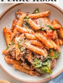 This Penne Rosa recipe has tender pasta and plenty of veggies tucked into a creamy tomato sauce with just a little kick. It's a delicious copycat of the popular Noodles & Company dish that is super easy to make at home for a quick dinner any night of the week.