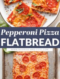 This super easy Flatbread Pepperoni Pizza takes about 5 minutes to toss together and another 10 minutes to bake, making it the perfect family-friendly meal for those days when you have no time and even less energy! Customize with your favorite toppings for a meal everyone will adore.