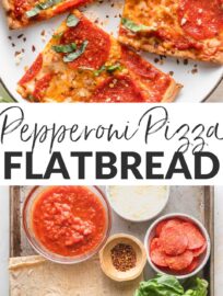 This super easy Flatbread Pepperoni Pizza takes about 5 minutes to toss together and another 10 minutes to bake, making it the perfect family-friendly meal for those days when you have no time and even less energy! Customize with your favorite toppings for a meal everyone will adore.