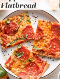 This super easy Flatbread Pepperoni Pizza takes about 5 minutes to toss together and another 10 minutes to bake, making it the perfect family-friendly meal for those days when you have no time and even less energy! Customize with your favorite toppings for a meal everyone will adore.