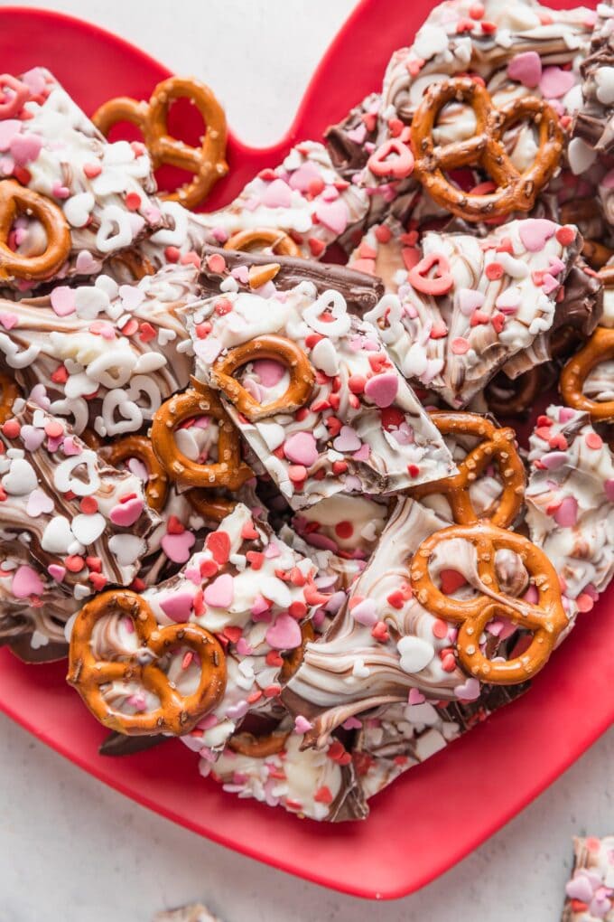 Valentine's bark piled high on a plate.