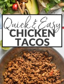 These Ground Chicken Tacos are super delicious, quick, and easy to make for a weeknight meal everyone will enjoy with no hassle! Protein-packed chicken, plenty of taco seasoning, and a little of your favorite salsa make the magic. Just add your favorite toppings and dig in!