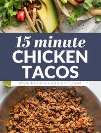 These Ground Chicken Tacos are super delicious, quick, and easy to make for a weeknight meal everyone will enjoy with no hassle! Protein-packed chicken, plenty of taco seasoning, and a little of your favorite salsa make the magic. Just add your favorite toppings and dig in!