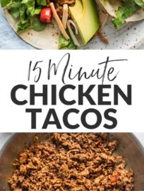 These Ground Chicken Tacos are super delicious, quick, and easy to make for a weeknight meal everyone will enjoy with no hassle! Protein-packed chicken, plenty of taco seasoning, and a little of your favorite salsa make the magic. Just add your favorite toppings and dig in!