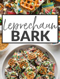 Happy-go-lucky Leprechaun Bark is made with dark chocolate, white chocolate, and any mix of pretzels, candy, and sprinkles. This simple St. Patrick's Day treat is as much fun to make as it is to eat, and is an easy yet high-impact project to do with kids.