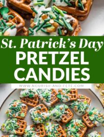 Super cute, super festive, and super easy, this Rolo Pretzel Candy is all dressed up for a simple St. Patrick's Day treat. These are so simple and fun to make for or with your kids!