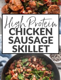 This one skillet meal of Chicken Sausage with White Beans, spinach, and sun-dried tomatoes is delicious, packed with protein, and ready in about 20 minutes. It's simple, hearty, and a great back-pocket recipe for those busy nights when you need a plan in a hurry.