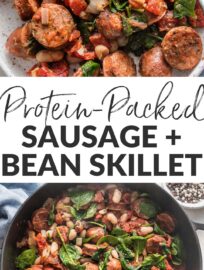 This one skillet meal of Chicken Sausage with White Beans, spinach, and sun-dried tomatoes is delicious, packed with protein, and ready in about 20 minutes. It's simple, hearty, and a great back-pocket recipe for those busy nights when you need a plan in a hurry.
