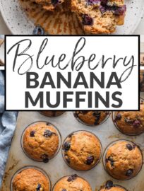 These simple Banana Blueberry Muffins are delightfully tender and positively bursting with gorgeous, juicy blueberries. They're also easy to whip up from everyday ingredients with either a stand mixer or by hand in one bowl. Among my favorite quick breakfasts and mid-day snacks!