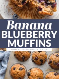 These simple Banana Blueberry Muffins are delightfully tender and positively bursting with gorgeous, juicy blueberries. They're also easy to whip up from everyday ingredients with either a stand mixer or by hand in one bowl. Among my favorite quick breakfasts and mid-day snacks!