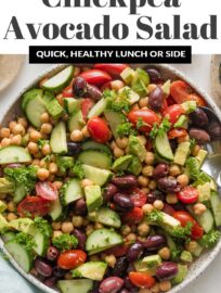 Toss together this nutrient-dense Chickpea Avocado Salad in 10 minutes for a truly feel-good side dish or lunch. Packed with creamy avocado, tangy olives, crisp cucumber, and juicy tomatoes, this has beauty in its simplicity.