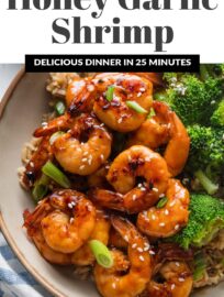 Count on this super simple Honey Garlic Shrimp Skillet when you need an ultra fast dinner with tons of flavor. Season and cook the shrimp in just 20 minutes, then serve over rice and steamed veggies for an easy dinner with gourmet taste.
