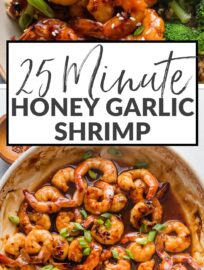 Count on this super simple Honey Garlic Shrimp Skillet when you need an ultra fast dinner with tons of flavor. Season and cook the shrimp in just 20 minutes, then serve over rice and steamed veggies for an easy dinner with gourmet taste.