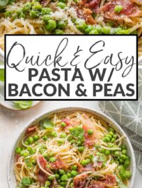 This recipe for Pasta with Bacon and Peas is so simple, but don't be fooled: the addition of an easy emulsified sauce makes these homey ingredients punch way above their weight. This is 20 minute dinner perfection, tailor made for those nights when you just don't know what else to make.