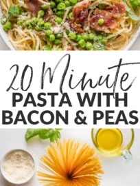 This recipe for Pasta with Bacon and Peas is so simple, but don't be fooled: the addition of an easy emulsified sauce makes these homey ingredients punch way above their weight. This is 20 minute dinner perfection, tailor made for those nights when you just don't know what else to make.