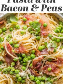 This recipe for Pasta with Bacon and Peas is so simple, but don't be fooled: the addition of an easy emulsified sauce makes these homey ingredients punch way above their weight. This is 20 minute dinner perfection, tailor made for those nights when you just don't know what else to make.