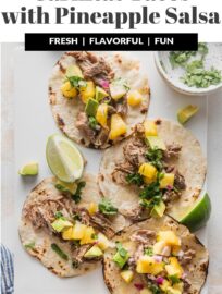 These Instant Pot Carnitas tacos are a meal to remember, packed with flavor and the most delightful mix of textures, from the tender, crispy-edged pork to the creamy avocado and fresh pineapple salsa. Make extra: the carnitas reheat beautifully for burrito bowls and salads all week long.