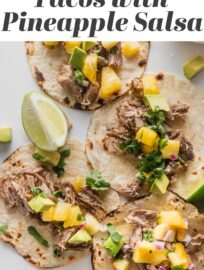 These Instant Pot Carnitas tacos are a meal to remember, packed with flavor and the most delightful mix of textures, from the tender, crispy-edged pork to the creamy avocado and fresh pineapple salsa. Make extra: the carnitas reheat beautifully for burrito bowls and salads all week long.