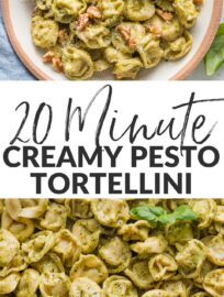 This simple and deliciously Creamy Pesto Tortellini is a dish you can toss together in just about 20 minutes yet feel great serving your family. It has a short list of ingredients and is a no-brainer to make, placing it forever among my favorite back-pocket recipes for busy weeknights.