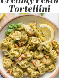 This simple and deliciously Creamy Pesto Tortellini is a dish you can toss together in just about 20 minutes yet feel great serving your family. It has a short list of ingredients and is a no-brainer to make, placing it forever among my favorite back-pocket recipes for busy weeknights.