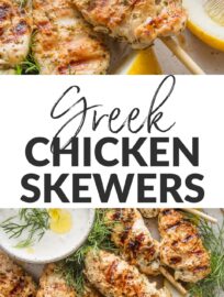 Greek Chicken Skewers are super easy to make but pack a double punch of major Mediterranean flavors and tender, juicy chicken, all thanks to a no-fail yogurt-based marinade. Pop these on the grill -- or the grill pan to make indoors -- and get excited for a deliciously simple yet elevated meal.