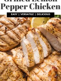 Simple and delicious, this Grilled Lemon Pepper Chicken is a perfect breezy, go-with-anything meal. The marinade of olive oil, honey, and lots of lemon and pepper sets the stage for juicy chicken breasts with a light yet enticing flavor. Pair this chicken with virtually any side you crave for dinner, then repurpose into salads and wraps for lunch throughout the week.