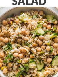 This extra quick and easy take on the viral Jennifer Aniston Salad is fresh, crunchy, and packed with flavor. With herbs, veggies, grains, and satisfying plant-based protein all tossed in a simple lemon dressing, this is a feel-good lunch to remember and enjoy all year long.