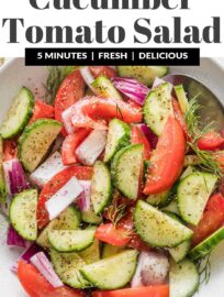 An easy, breezy Tomato Cucumber Salad is the vibrant side that goes with anything and everything -- all year, but especially in the summer when fresh garden produce is abundant. Whip this up today to add some color to your plate and some crunch to your palate.