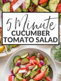 An easy, breezy Tomato Cucumber Salad is the vibrant side that goes with anything and everything -- all year, but especially in the summer when fresh garden produce is abundant. Whip this up today to add some color to your plate and some crunch to your palate.
