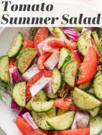 An easy, breezy Tomato Cucumber Salad is the vibrant side that goes with anything and everything -- all year, but especially in the summer when fresh garden produce is abundant. Whip this up today to add some color to your plate and some crunch to your palate.