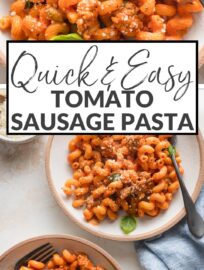 With a delicious light cream sauce, this Creamy Tomato Sausage Pasta is a winner for all seasons and easy to get on the table in about 25 minutes. We all love how the flavorful sauce clings to nubby pasta shapes, and I especially love how quick and easy this is to whip up after a busy day.
