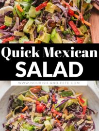 This easy Mexican salad is my go-to for rounding out taco or enchilada dinners in the tastiest, most nutritious way! It's a simple mix of greens, vibrant salad veggies, creamy avocado, crunchy tortilla strips, and a no-fuss oregano red wine vinaigrette that pulls it all together. I love that with this on the menu, I can count on craving more salad!
