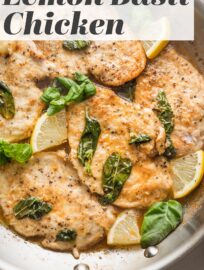 Whip up this Lemon Basil Chicken in one skillet and about 25 minutes for a flavorful main dish bursting with bright citrus, fresh herbs, and the richness of lightly browned butter. No marinating required!