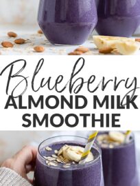 Pack in the protein and antioxidants with this creamy Blueberry Almond Milk Smoothie. With banana, oats, and almond butter, it's a satisfying real food option that is perfect for breakfast, post-workout recovery, or any quick snack!