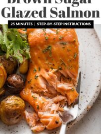 Brown Sugar Glazed Salmon is a super easy and delicious way to prepare this heart-healthy protein. A two-ingredient glaze keeps the salmon tender and infuses it with the most enticing sweet tang. This just may convince the salmon skeptic in your life to give it a try!