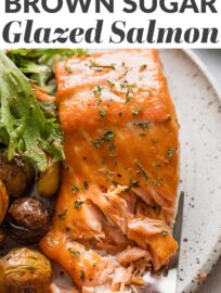 Brown Sugar Glazed Salmon is a super easy and delicious way to prepare this heart-healthy protein. A two-ingredient glaze keeps the salmon tender and infuses it with the most enticing sweet tang. This just may convince the salmon skeptic in your life to give it a try!