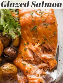Brown Sugar Glazed Salmon is a super easy and delicious way to prepare this heart-healthy protein. A two-ingredient glaze keeps the salmon tender and infuses it with the most enticing sweet tang. This just may convince the salmon skeptic in your life to give it a try!