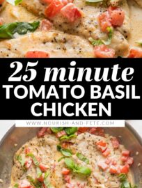 Creamy Tomato Basil Chicken is a 25 minute skillet that makes the most of vibrant garden tomatoes and herbs. With tender pan-fried chicken breasts in a light, silky cream sauce, this dish can flex effortlessly from a quick family dinner to an elegant main for company.