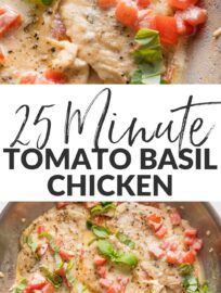 Creamy Tomato Basil Chicken is a 25 minute skillet that makes the most of vibrant garden tomatoes and herbs. With tender pan-fried chicken breasts in a light, silky cream sauce, this dish can flex effortlessly from a quick family dinner to an elegant main for company.