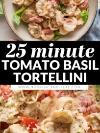 This Creamy Tomato Basil Tortellini recipe enlists fresh, vibrant produce to lighten up a delicious cream-based pasta dinner. The end result is a meal that only tastes decadent and can be on your table in about 25 minutes.