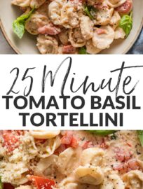 This Creamy Tomato Basil Tortellini recipe enlists fresh, vibrant produce to lighten up a delicious cream-based pasta dinner. The end result is a meal that only tastes decadent and can be on your table in about 25 minutes.