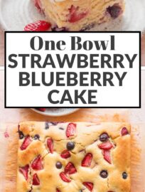 Whip up this Strawberry Blueberry Cake in a flash for a delicious summer dessert. We all love the tender, sweet cake studded with fresh berries -- and I love mixing up the batter by hand in one bowl. Slice and serve with a simple topping of powdered sugar or whipped cream, then dig in.