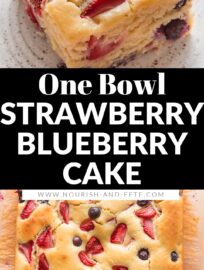 Whip up this Strawberry Blueberry Cake in a flash for a delicious summer dessert. We all love the tender, sweet cake studded with fresh berries -- and I love mixing up the batter by hand in one bowl. Slice and serve with a simple topping of powdered sugar or whipped cream, then dig in.
