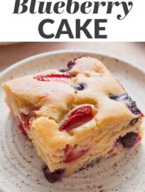 Whip up this Strawberry Blueberry Cake in a flash for a delicious summer dessert. We all love the tender, sweet cake studded with fresh berries -- and I love mixing up the batter by hand in one bowl. Slice and serve with a simple topping of powdered sugar or whipped cream, then dig in.