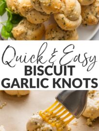 Biscuit Garlic Knots are unbelievably easy to make, but consider yourself warned: with tender, buttery biscuit dough and the most irresistible garlic Parmesan seasoning, you may find you want to eat the entire batch. No yeast, no rising, fully done in about 25 minutes. Semi-homemade never tasted so good.