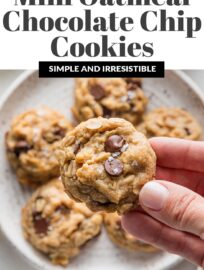 Miniature Oatmeal Chocolate Chip Cookies are adorably bite-sized but packed with flavor, thanks to rich browned butter, plenty of vanilla extract, and a sprinkling of sea salt. Pack these for a little lunch box treat or grab one for a snack -- it's a guaranteed smile, every time.